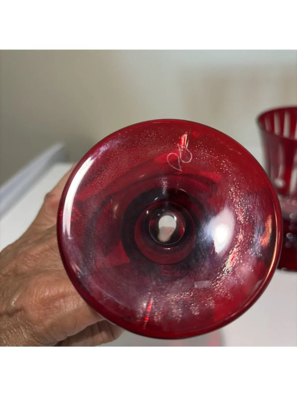 Williams Sonoma Wilshire Jewel Cut Goblets Red 9 Ounce Mixed Designs Set of 4